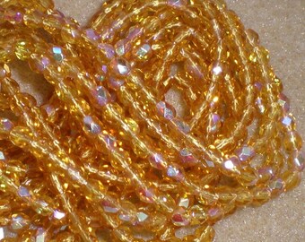 4mm Light Topaz AB Fire Polish Glass Bead 8 Inch Strand