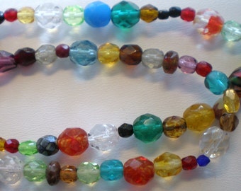 Multicolored, Multisize, Assorted Czech Round Glass Beads 8 Inch Strand