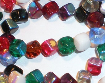 Bright Colorful 6mm Square Czech Beads 8 Inch Strand