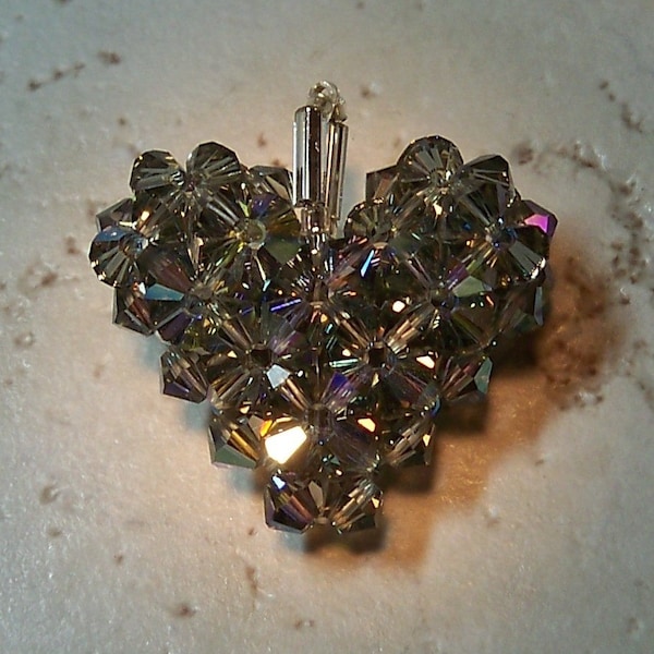 Woven Swarovski Heart in Black Diamond AB Crystals