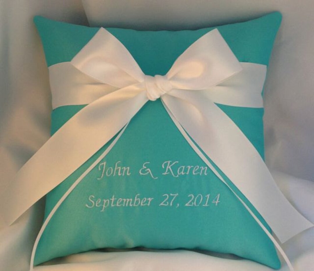 Teal and White Satin Ring Bearer Pillow Etsy