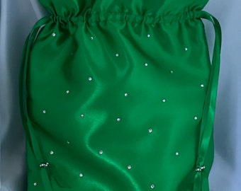 Satin and Rhinestone Drawstring Wedding Money Bag