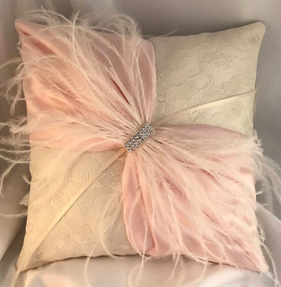 Ivory Lace Ring Bearer Pillow With Ostrich Feathers Etsy
