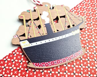 Bristol Boats hanging ornaments - SS Great Britain only. Lasercut cherry wood veneered MDF.