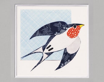 Swallow blank greetings card, print, collage