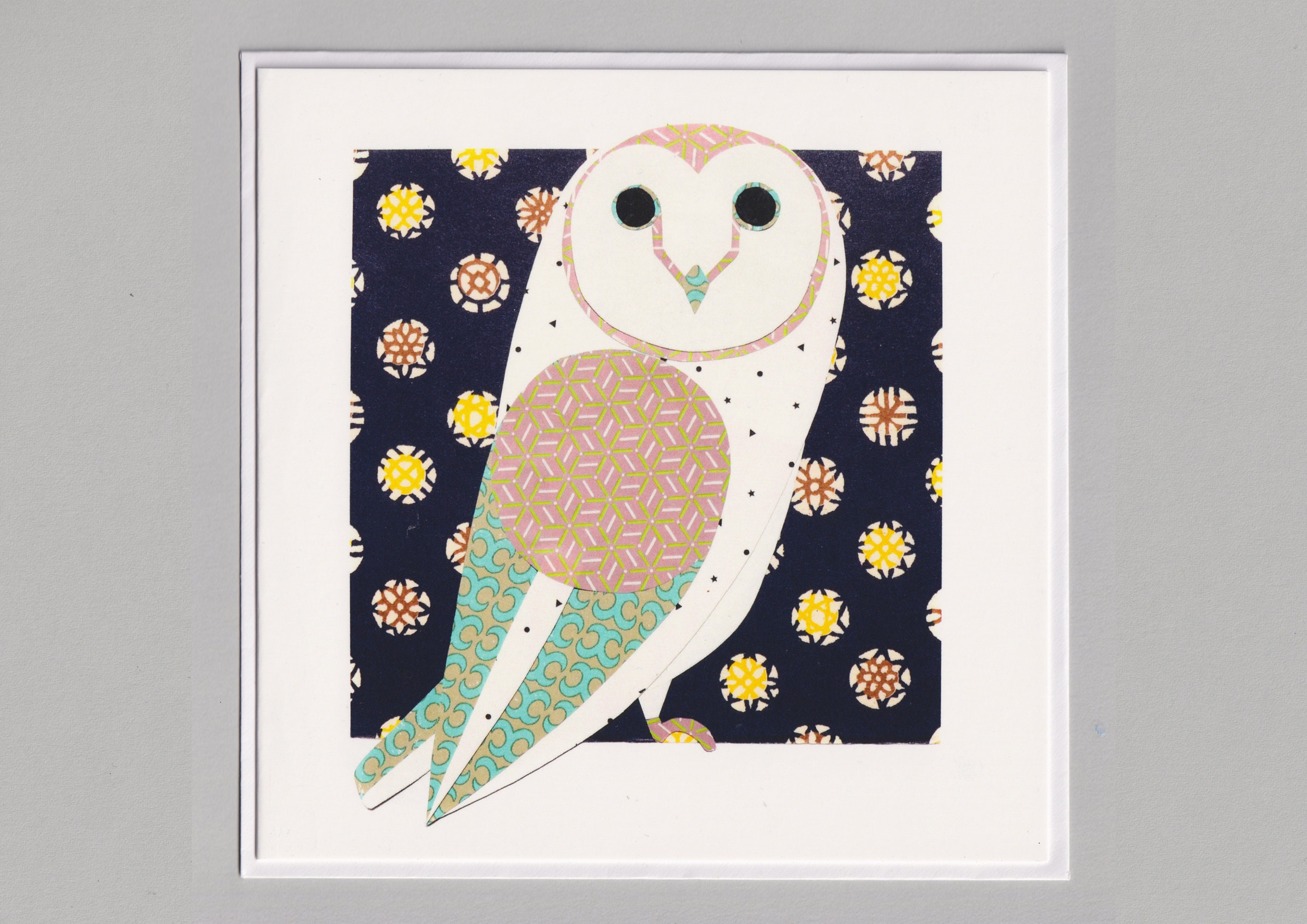 Barn owl blank greetings card, print, collage