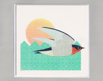 Pacific Swallow blank greetings card, print, collage