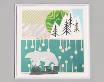 Polar bear greetings card, blank card, winter scene, print