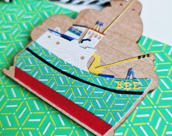 Bristol Boats hanging ornaments - Bee of Bristol only. Lasercut cherry wood veneered MDF.