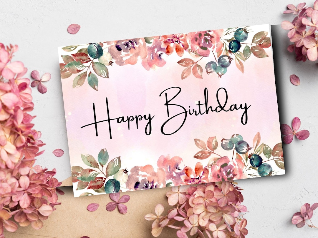 Printable Birthday Card With Flowers Floral Birthday Card Printable ...