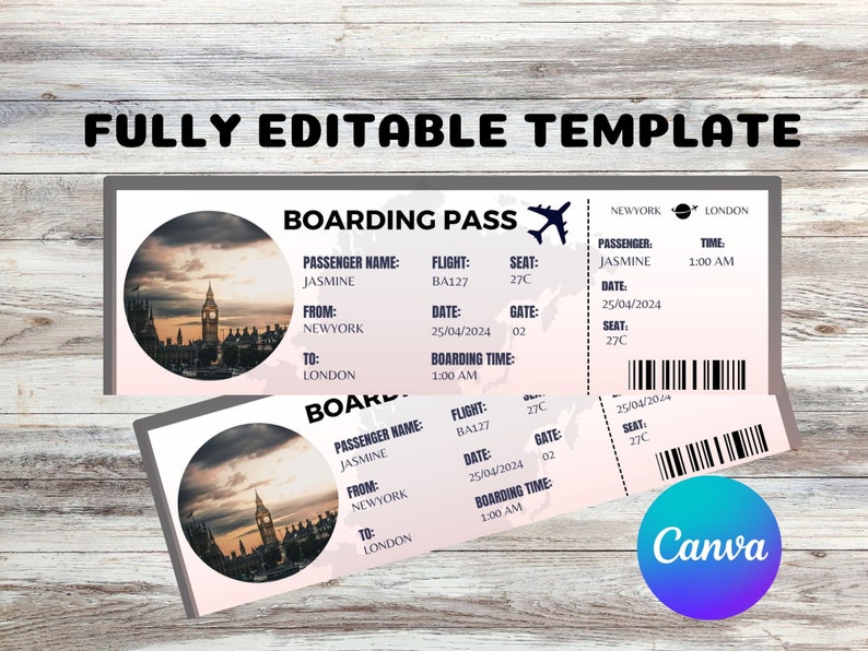 Custom Pass Tickets Editable Boarding Pass Template, Personalized Boarding Pass Holiday ...