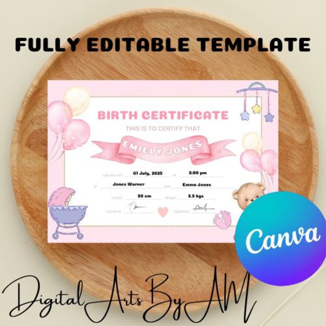Image 2 for Girl Birth Certificate Template