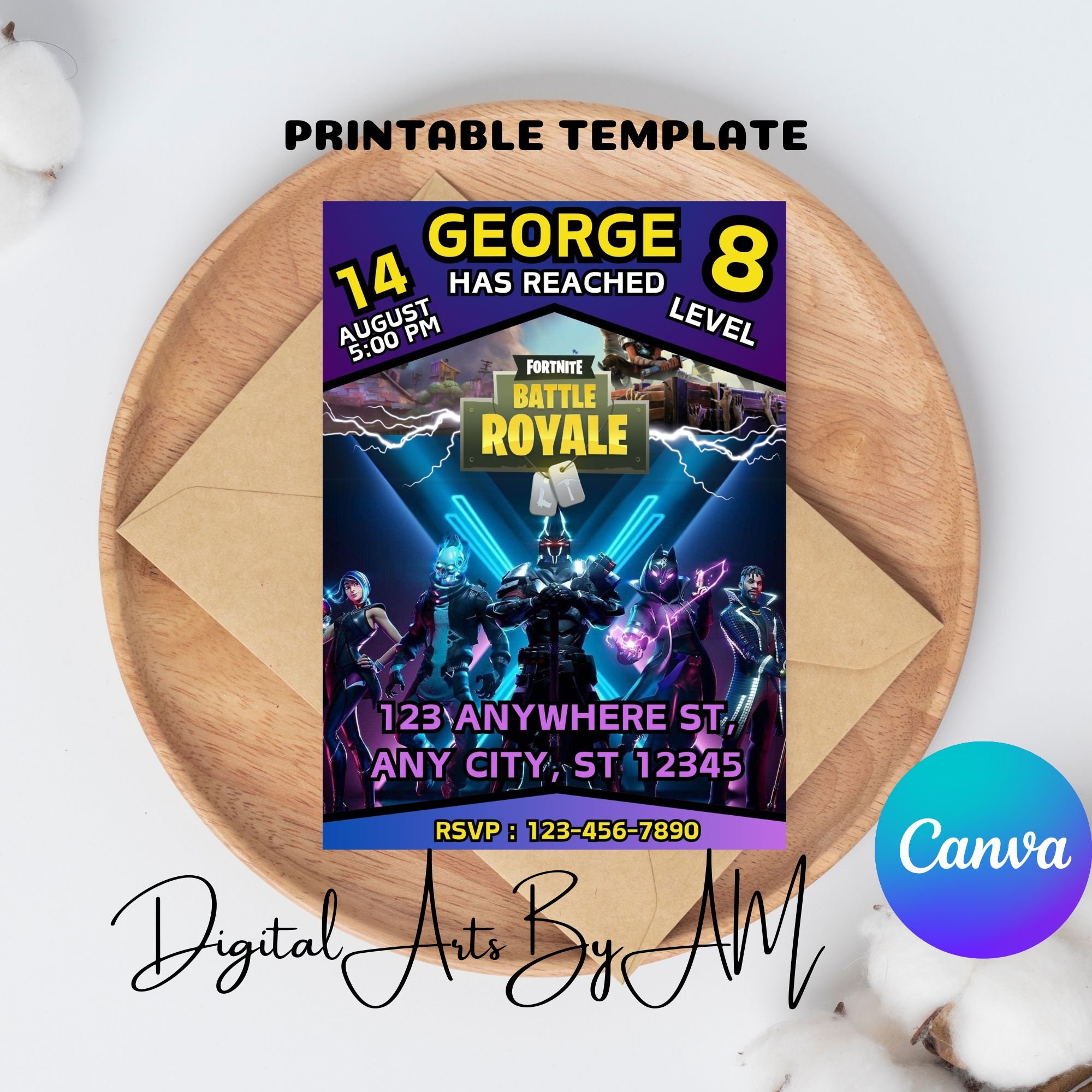 Battle Royale Editable Birthday Card Gamers Party Invitation For Players Customizable Digital Download 5x7in
