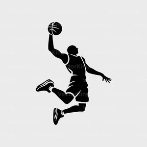 Jugador de baloncesto Original Vector Artwork, DESCARGA INSTANTE, Sports Active Dunk Stencil Cricut Svg Eps Pdf Dxf Png - Artwork #0007
