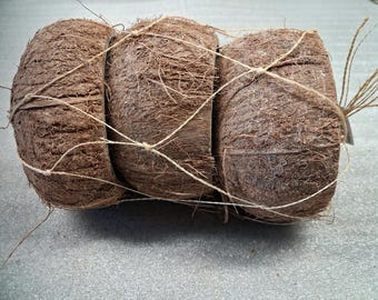 Halvt kokosnötskal, 3 bitar med fiber för blommor, växter, ljus, gör-det-själv-pyssel