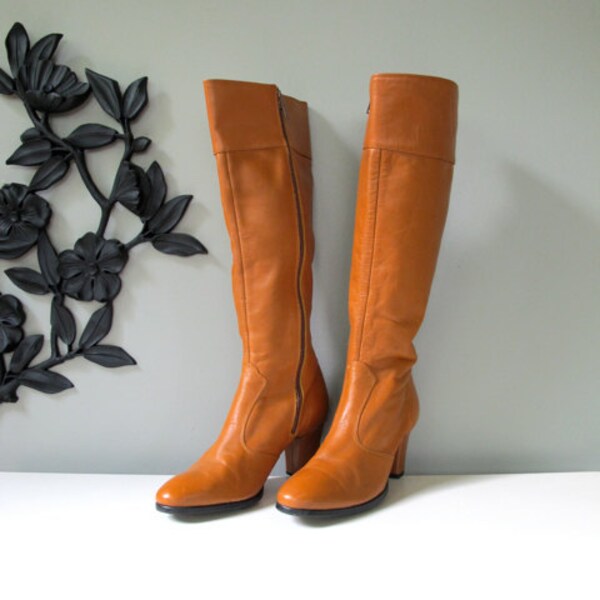 vintage 70's Butterscotch leather boots - size 7