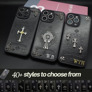 Custodia per telefono in pelle gotica personalizzata con iniziale impressa, per iPhone 11 12 13 14 15 16, Pro, Promax, Plus, Galaxy 22 23 24 25, Plus, Ultra