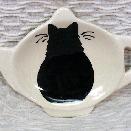 Black Cat Tea Bag Holder Handmade Ceramic by Grace M. Smith Etsy