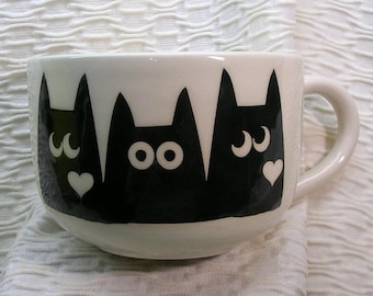 Soupe géante Black Cats / Mug à café au lait pour chats en faïence, argile fabriquée à la main par Gracie