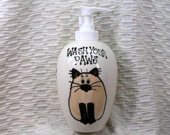 Siamese or Himalayan Cat Wash Your Paws Soap Dispenser Handmade by Gracie
