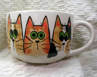 Grande tasse à soupe ou à café au lait Chats en stock et prête à être expédiée, céramique en faïence faite main par GMS