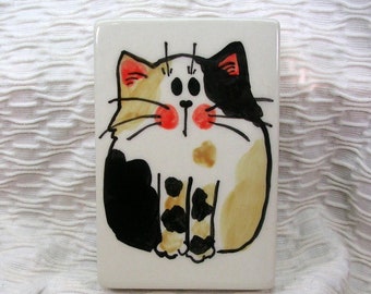 Calico Cat Pottery Container, Pencil Holder, Vase Handmade Original Design by Gracie