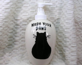 Black Cat Soap Dispenser Wash Your Paws Handmade Ceramic by Grace M Smith