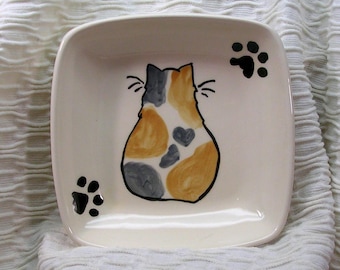 Dilute Calico Cat Handmade Pottery Dish/ Bowl by Gracie