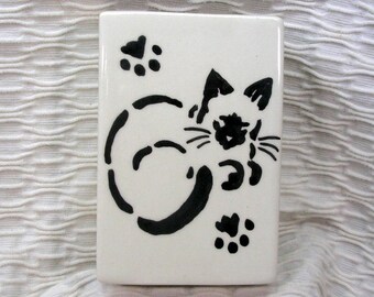 Siamese Stencil Cat Pottery Container, Pencil Holder, Vase Handmade by Gracie