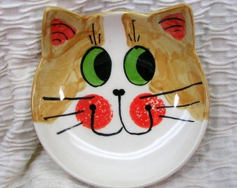 Ginger and White Cat Pottery Bowl, Spoon Rest, Clay Dish Handmade by Grace M. Smith