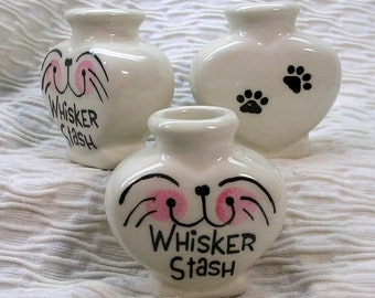 Pottery Heart Jar Kitty Whisker Stash With Paw Prints Handmade by Gracie