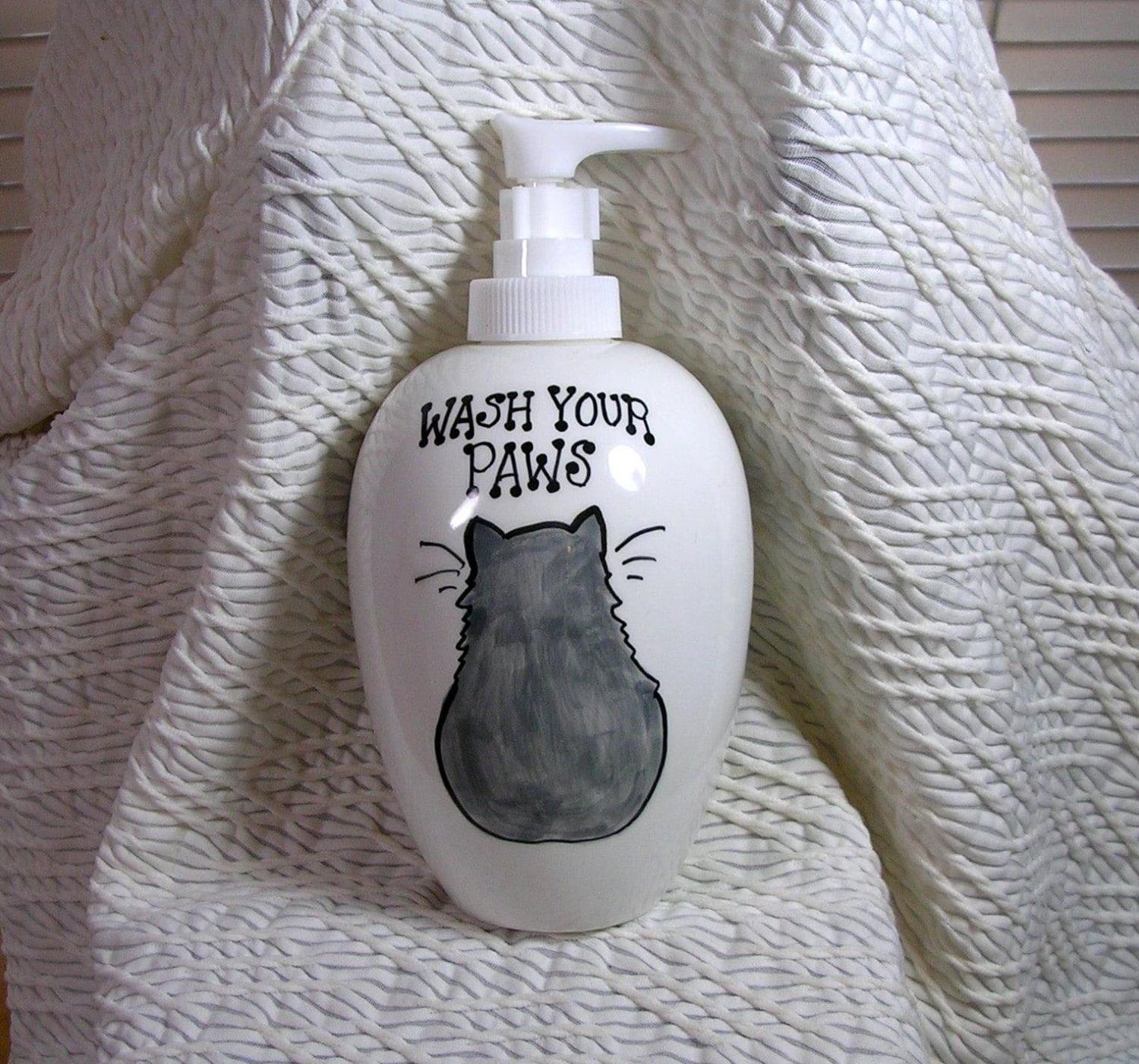 Russian Blue Grey Cat Soap Dispenser Wash Your Paws Handmade Etsy UK