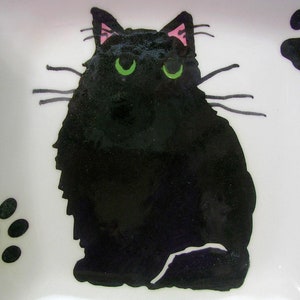 Fluffy Black Cat With Green Eyes On A Square Clay Dish / Bowl Ceramic Handmade by Grace M Smith image 4