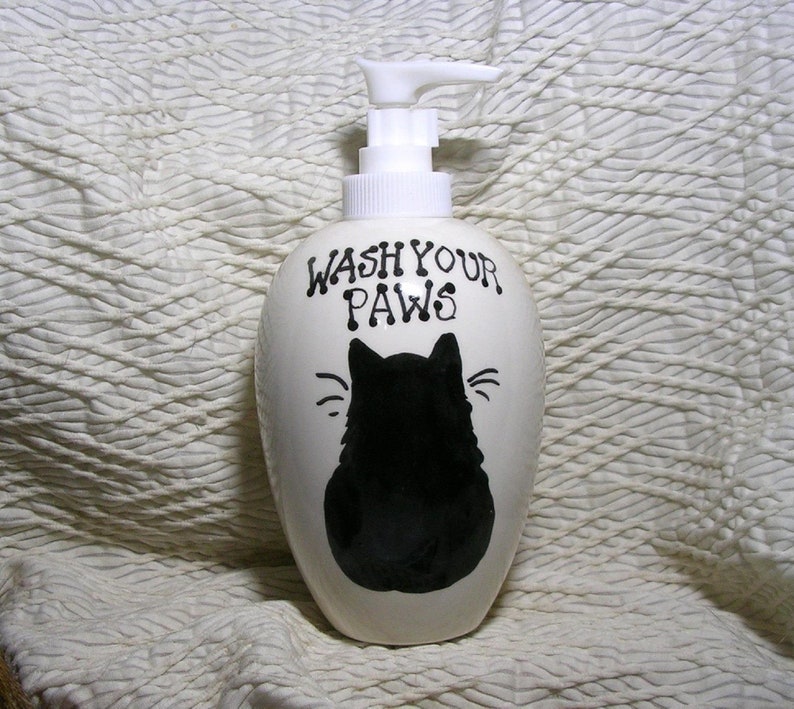 Black Cat Soap Dispenser Wash Your Paws Handmade Ceramic by Etsy