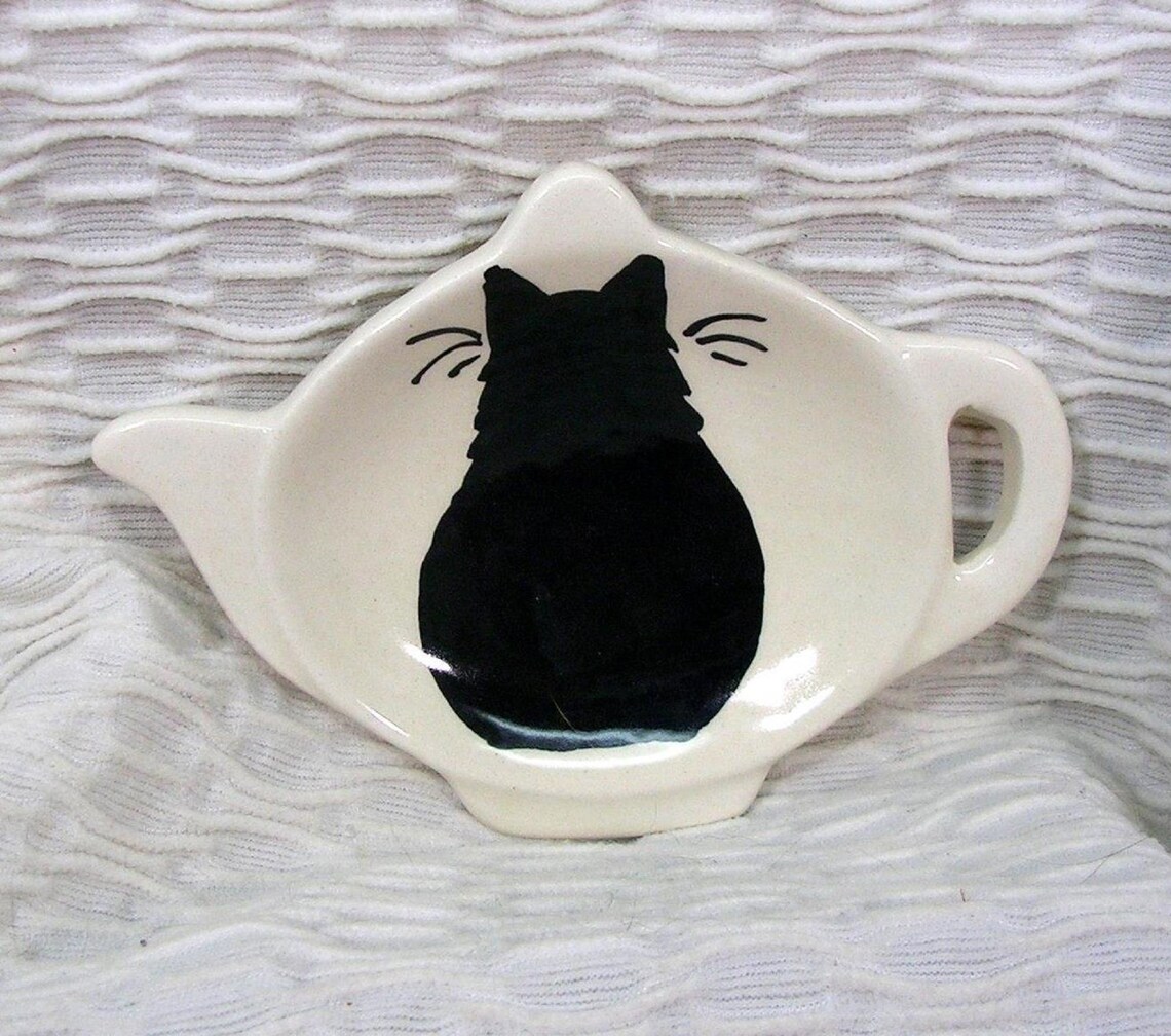 Black Cat Tea Bag Holder Handmade Ceramic by Grace M. Smith Etsy