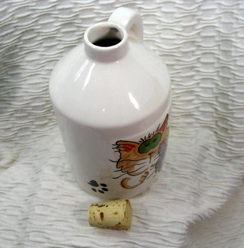 Goofy Cats Jug With Cork Top Handmade Pottery Clay Meowler by Etsy