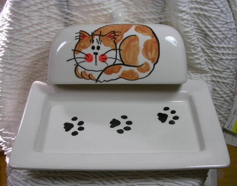 Ginger Rust Tabby Cat On Ceramic Butter Dish Handpainted Etsy