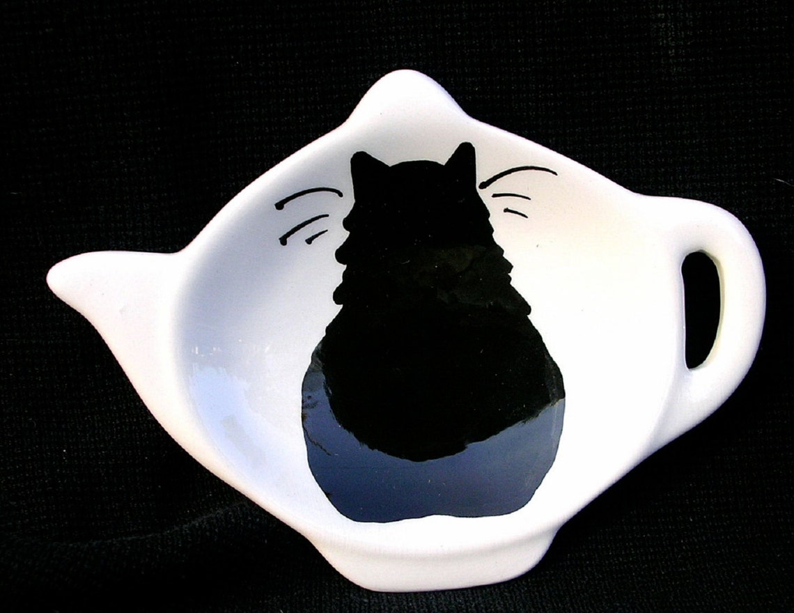 Black Cat Tea Bag Holder Handmade Ceramic by Grace M. Smith Etsy