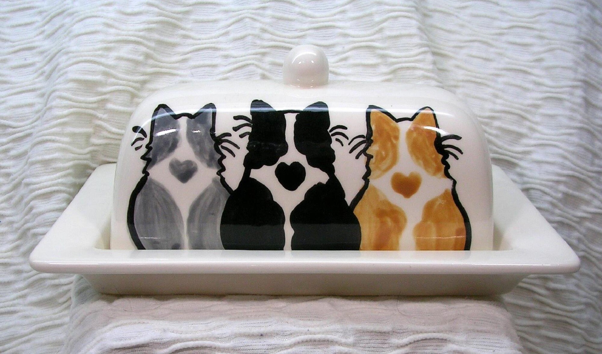 Three Cats On Ceramic Butter Dish Handpainted Original by Etsy