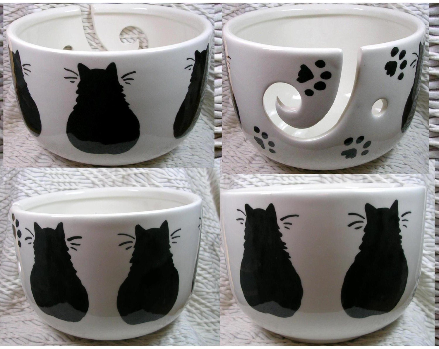 Black Cats on Yarn Bowl Handmade Original Earthenware Clay by Etsy