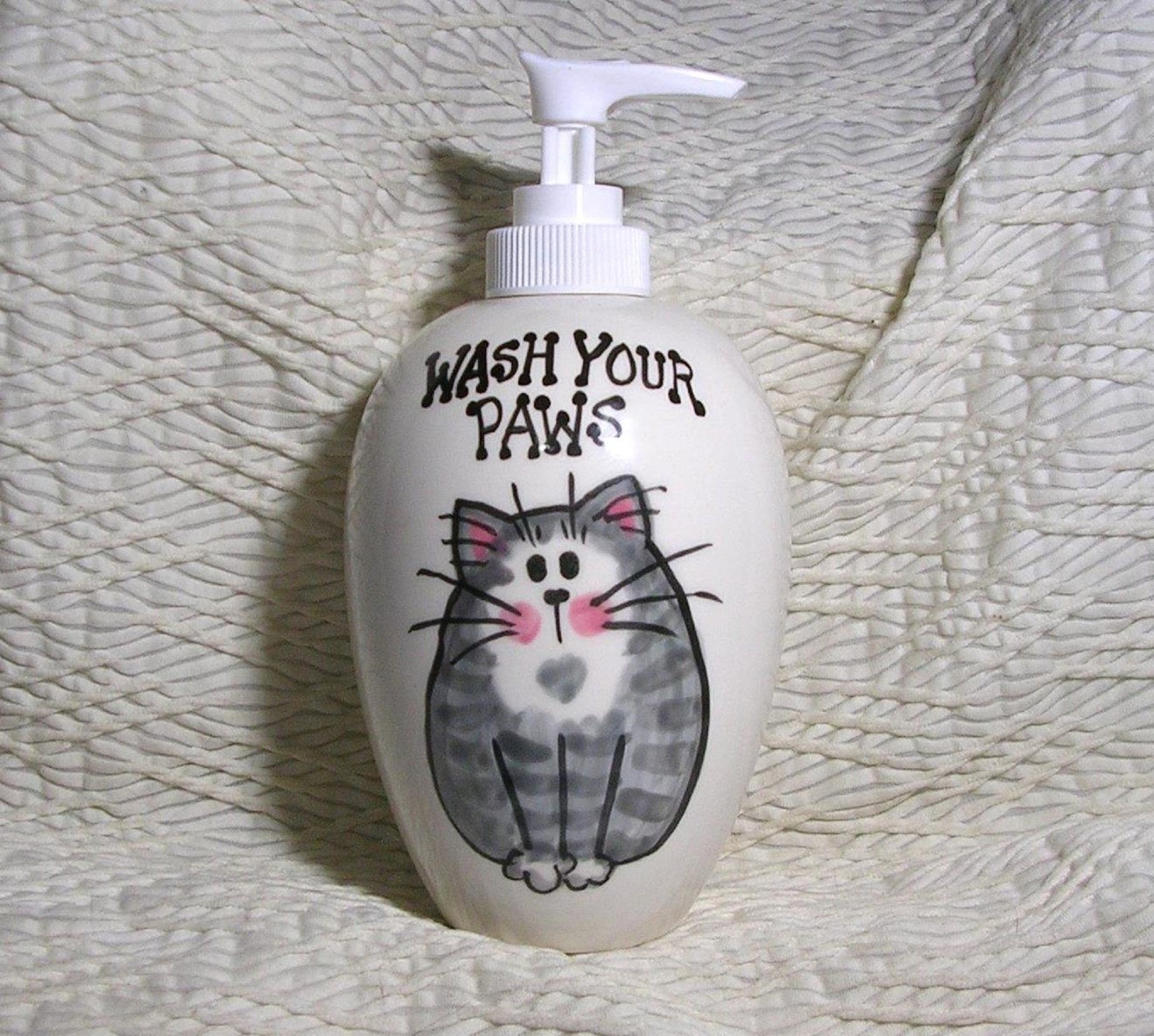 Gray Tabby Cat Soap Dispenser Wash Your Paws Handmade Ceramic Etsy
