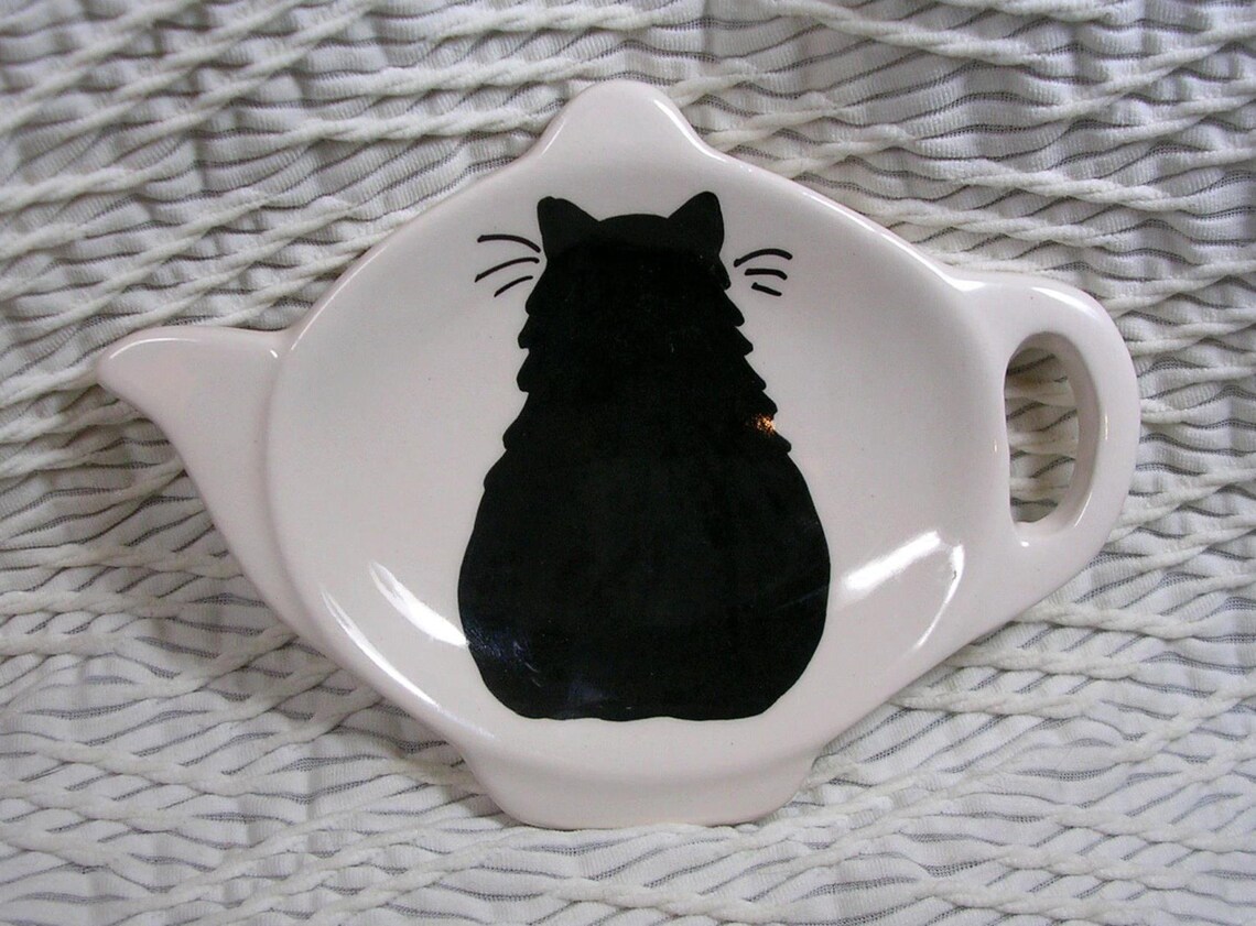 Black Cat Tea Bag Holder Handmade Ceramic by Grace M. Smith Etsy