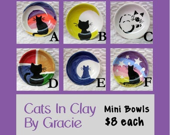 Mini Bowls Tiny Cat Dishes Your Choice of Designs Handmade By Grace M Smith