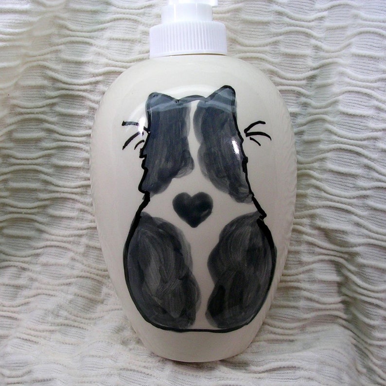 Grey and White Soap Dispenser or Lotion Bottle Handmade In Ceramic by Grace M. Smith image 3