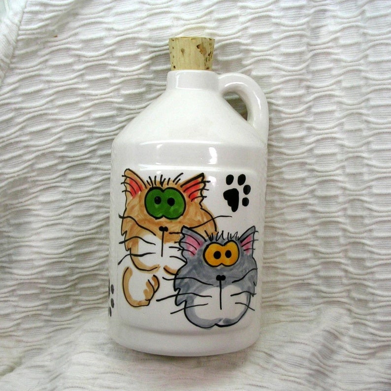 Goofy Cats Jug With Cork Top Handmade Pottery Clay Meowler by Etsy