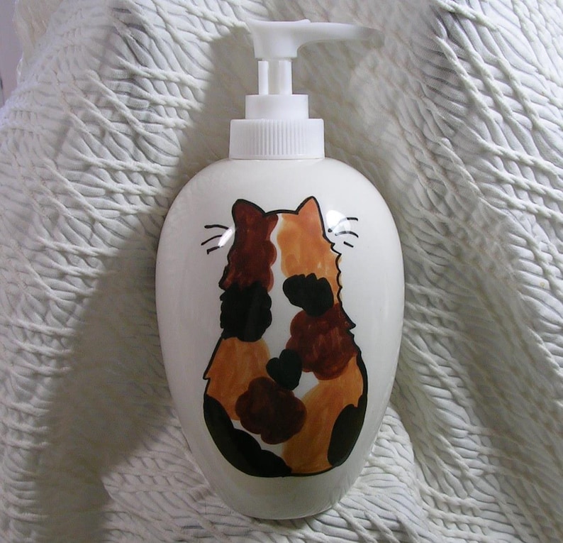 Calico Cat Soap Dispenser or Lotion Bottle Ceramic by Grace M. Etsy