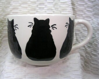 Black Cat Trio Jumbo Soup or Latte Mug In Stock & Ready To Ship Handmade Earthenware Ceramic by GMS