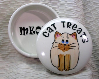 Flame Point Siamese Clay Cat Treat Dish With Lid Handmade Cat Treat Jar by Gracie