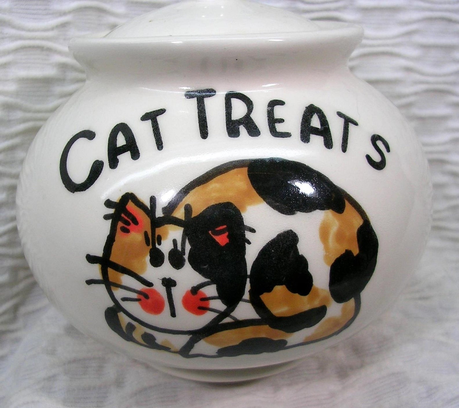 Cat Treat Jar Calico Cat Ceramic With Lid Handmade by GMS Etsy