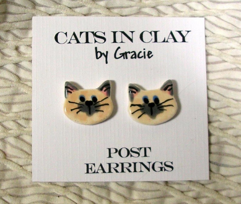 Lilac Point Siamese Cat Post Earrings Gray Stud Earring Etsy